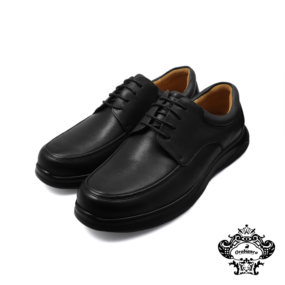 【Orobianco】經典真皮簡約舒適底綁帶休閒皮鞋 黑色(OR512145-BL)