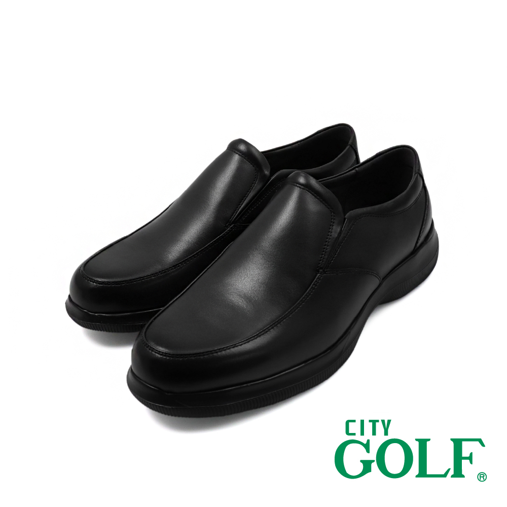 【GOLF】經典日式質感素面懶人休閒氣墊皮鞋 黑色(GF512172-BL)