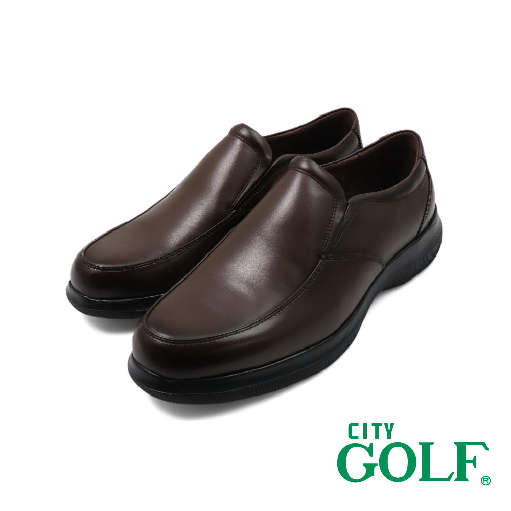 【GOLF】經典日式質感素面懶人休閒氣墊皮鞋 深棕色(GF512172-DBR)