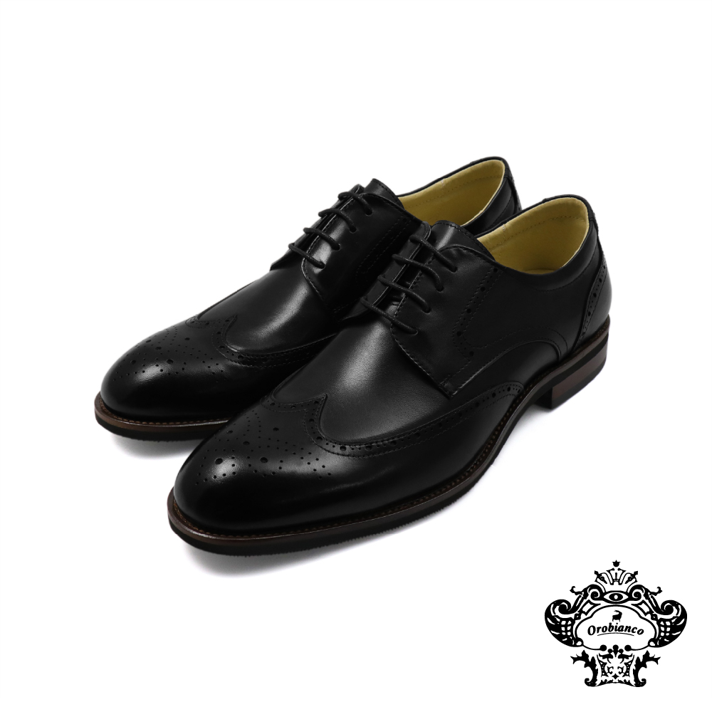 【Orobianco】經典系列質感翼紋雕花綁帶德比鞋 黑色(OR511125-BL)
