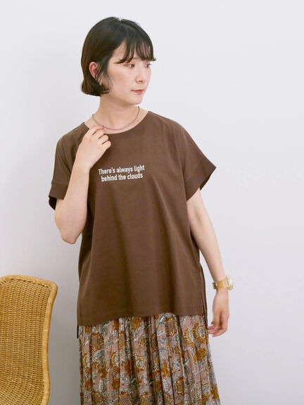 簡約英文短句刺繡休閒法式袖T恤(0F000989710) - Samansa Mos2 blue