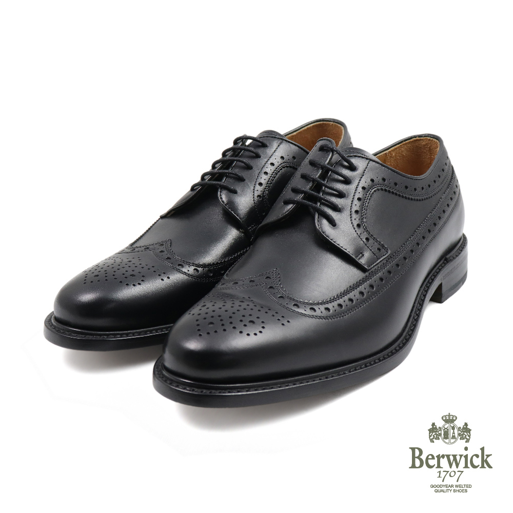 【Berwick】西班牙原廠質感翼紋雕花綁帶德比鞋 黑色(2562-BL)