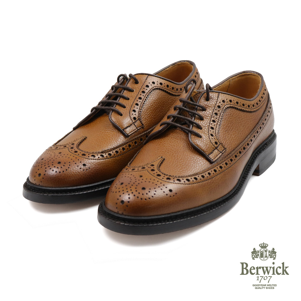 【Berwick】西班牙原廠荔枝紋翼紋雕花綁帶德比鞋 棕色(4794-CAL)