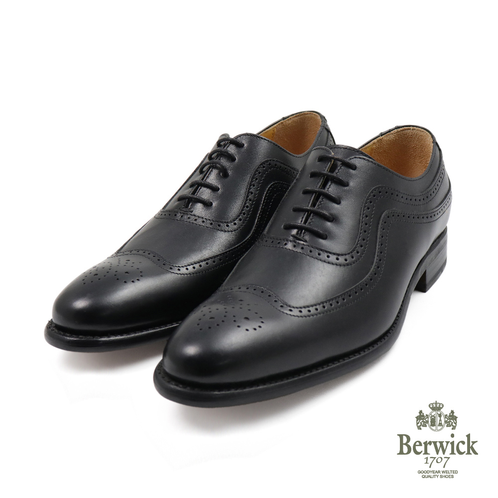 【Berwick】西班牙原廠質感翼紋雕花牛津鞋 黑色(2711-BL)
