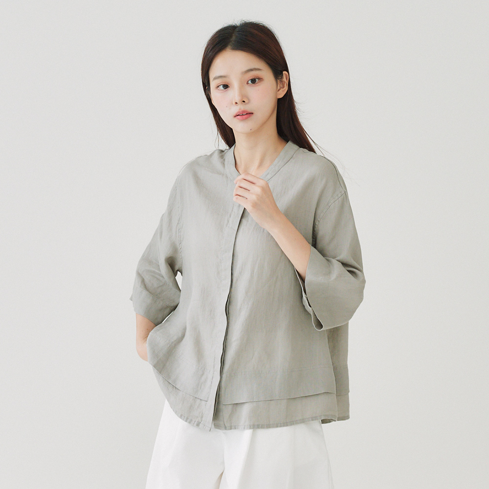 亞麻小裙擺上衣 灰F