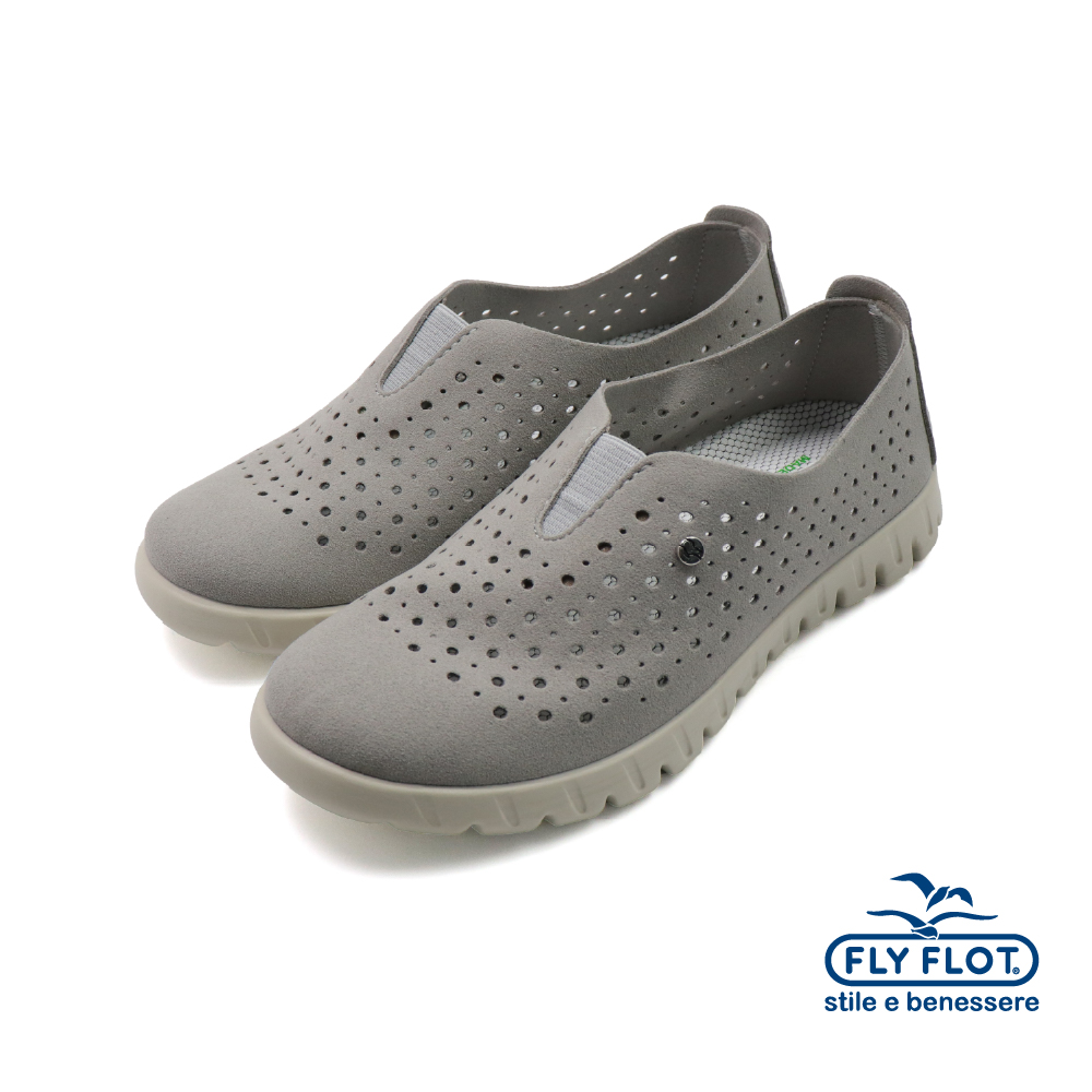 【FLYFLOT】義大利原廠彈性洞洞造型休閒鞋 灰色(65G13-M8-GRY)