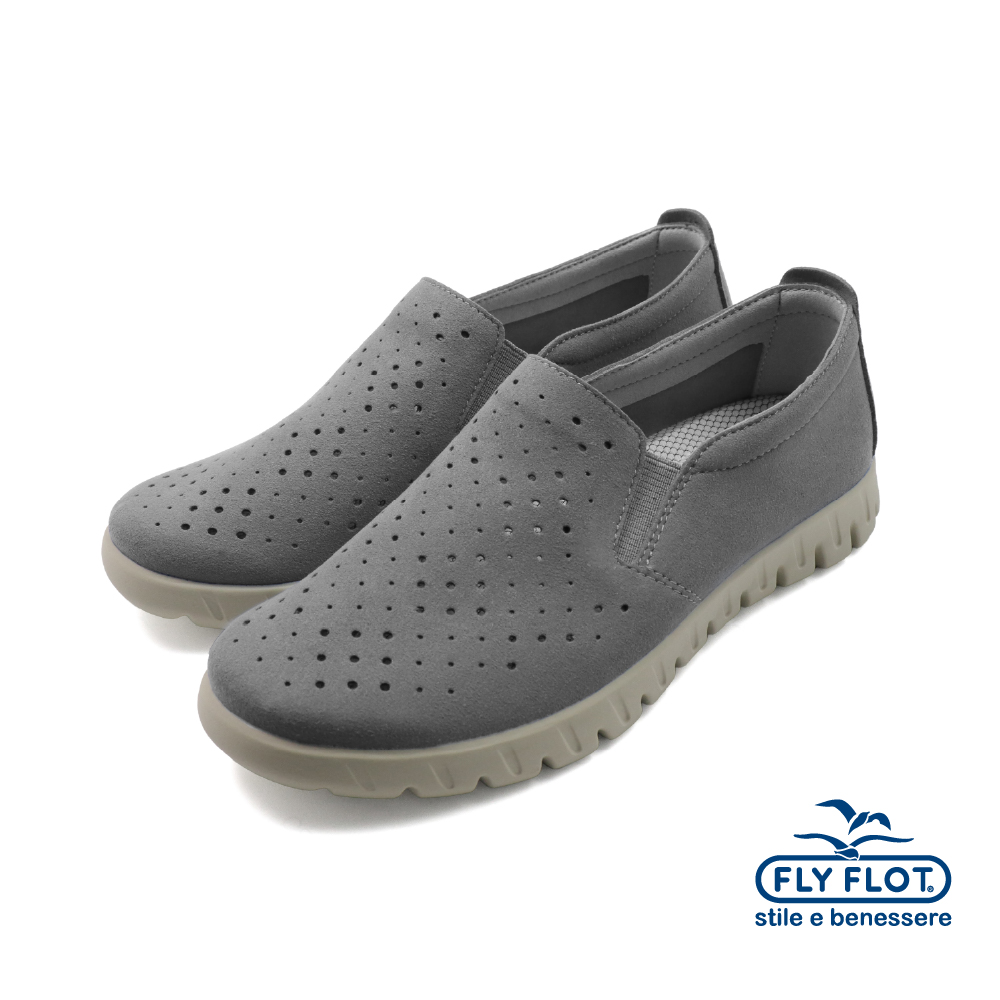 【FLYFLOT】義大利原廠彈性洞洞造型懶人休閒鞋 灰色(65K30-M8-GRY)
