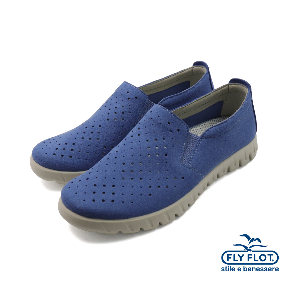【FLYFLOT】義大利原廠彈性洞洞造型懶人休閒鞋 藍色(65K30-M8-LBU)