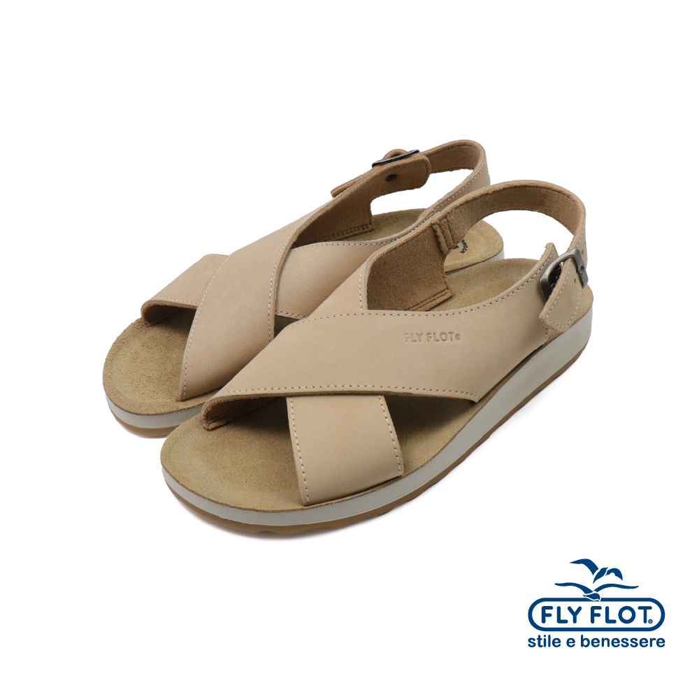 【FLYFLOT】義大利原廠後釦式交叉休閒涼鞋 米色(77G69-QC-BE)