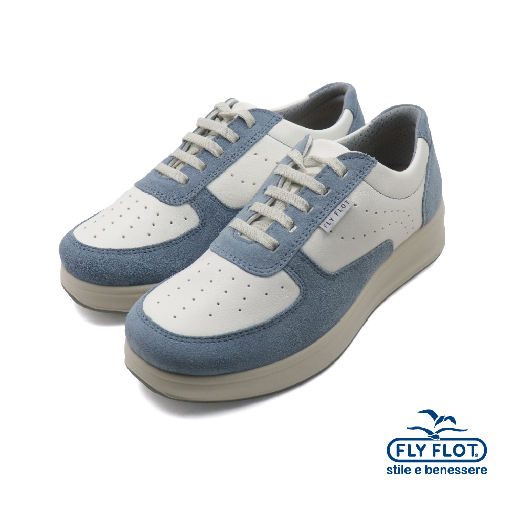 【FLYFLOT】義大利原廠麂皮拼接造型運動休閒鞋 淺藍色(64048-Z2-WHBU)