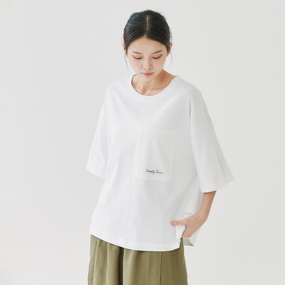 口袋刺繡棉T 白F