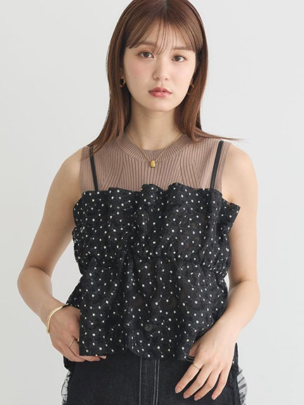 透膚刺繡緹花設計薄紗吊帶背心(01000687500) - earth music&ecology