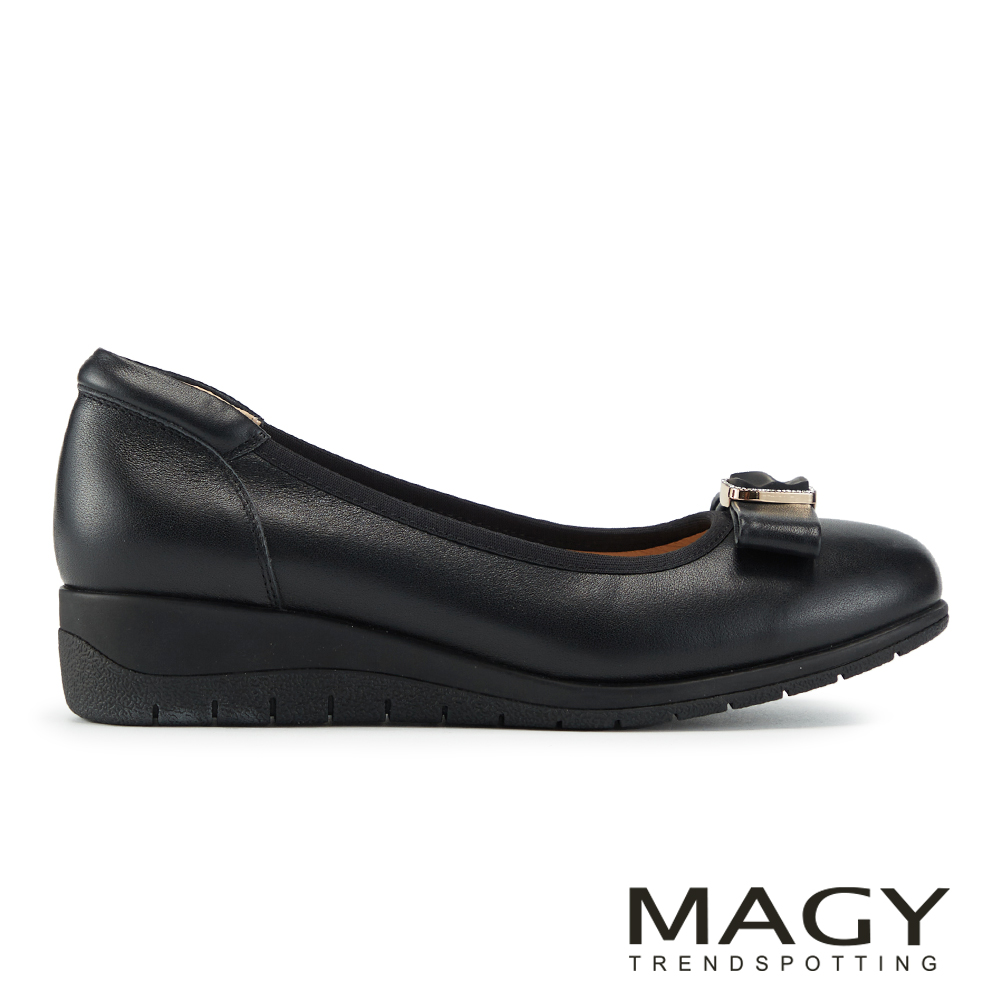 MAGY 柔雅蝴蝶結牛皮厚底楔型鞋  黑色 #15721