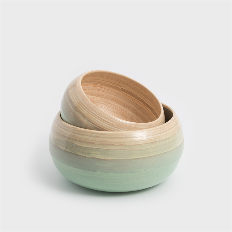 清新南洋 23cm 手工竹圓碗│粉豆綠│單品_3