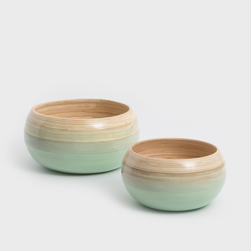 清新南洋 18cm 手工竹圓碗│粉豆綠│單品_2