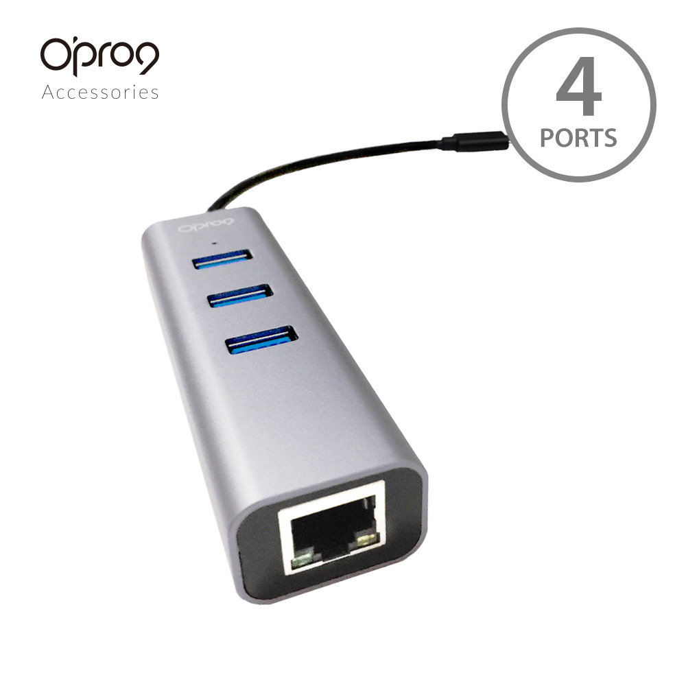 Opro9 USB-C 轉 3埠USB3.0 HUB集線器+RJ45高速網路卡_1