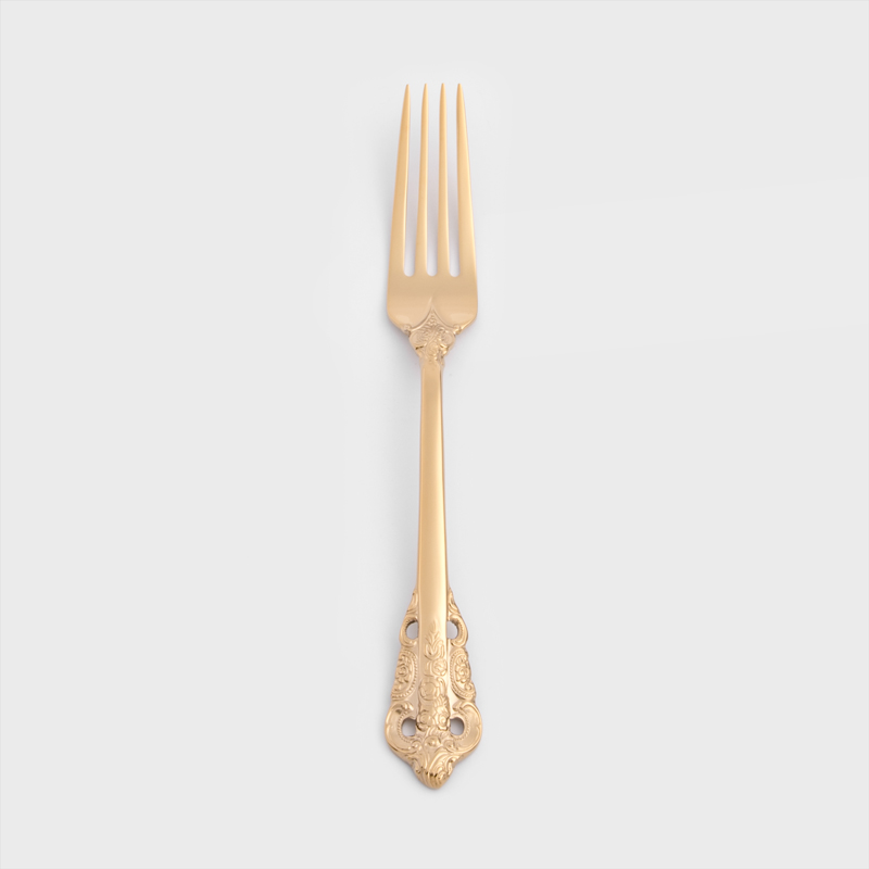 歐式 復古雕刻 20cm 不銹鋼主餐叉│亮金│單品_0
