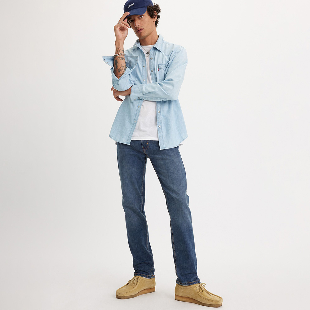 Levis 男款 上寬下窄 502Taper牛仔褲 / 深藍刷白 / 仿舊紙標 / 彈性布料 熱賣單品