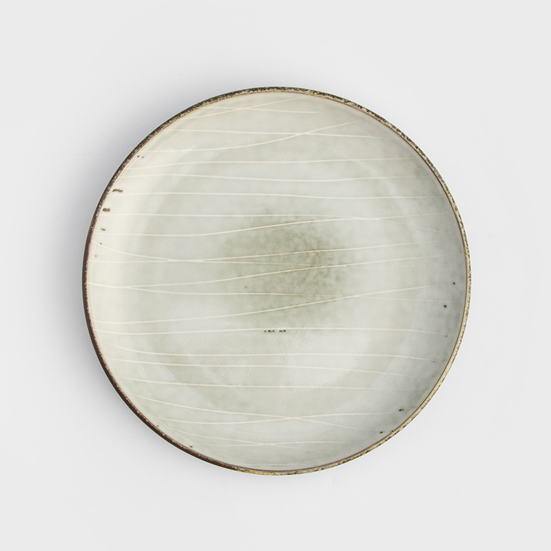 日式 春泥春痕 20.5cm 陶瓷圓盤｜泥米灰｜單品_0
