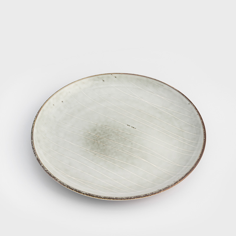 日式 春泥春痕 20.5cm 陶瓷圓盤｜泥米灰｜單品_1