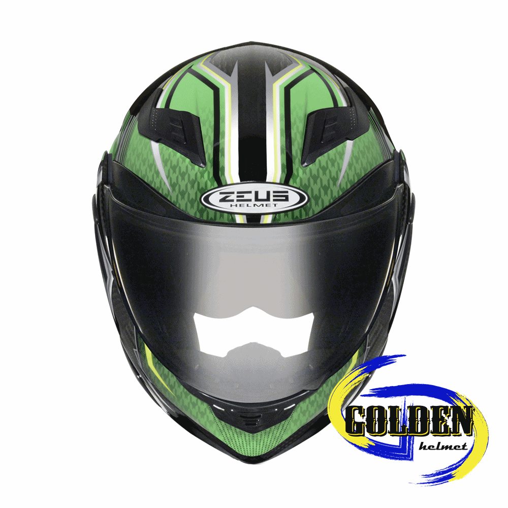 ZEUS 3500 YY7 原色碳纖/綠 碳纖維 可掀式安全帽 可樂帽 汽水帽 (內藏墨鏡)_1