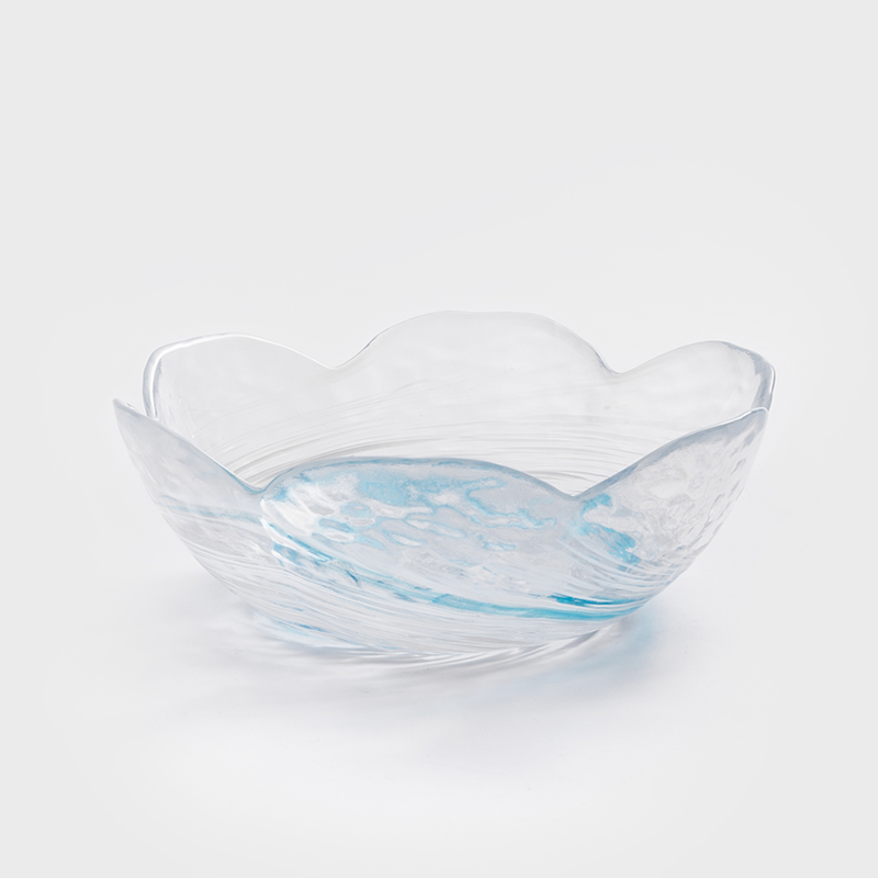 津輕 日製手作 14cm 片花玻璃碗│水藍│單品_1