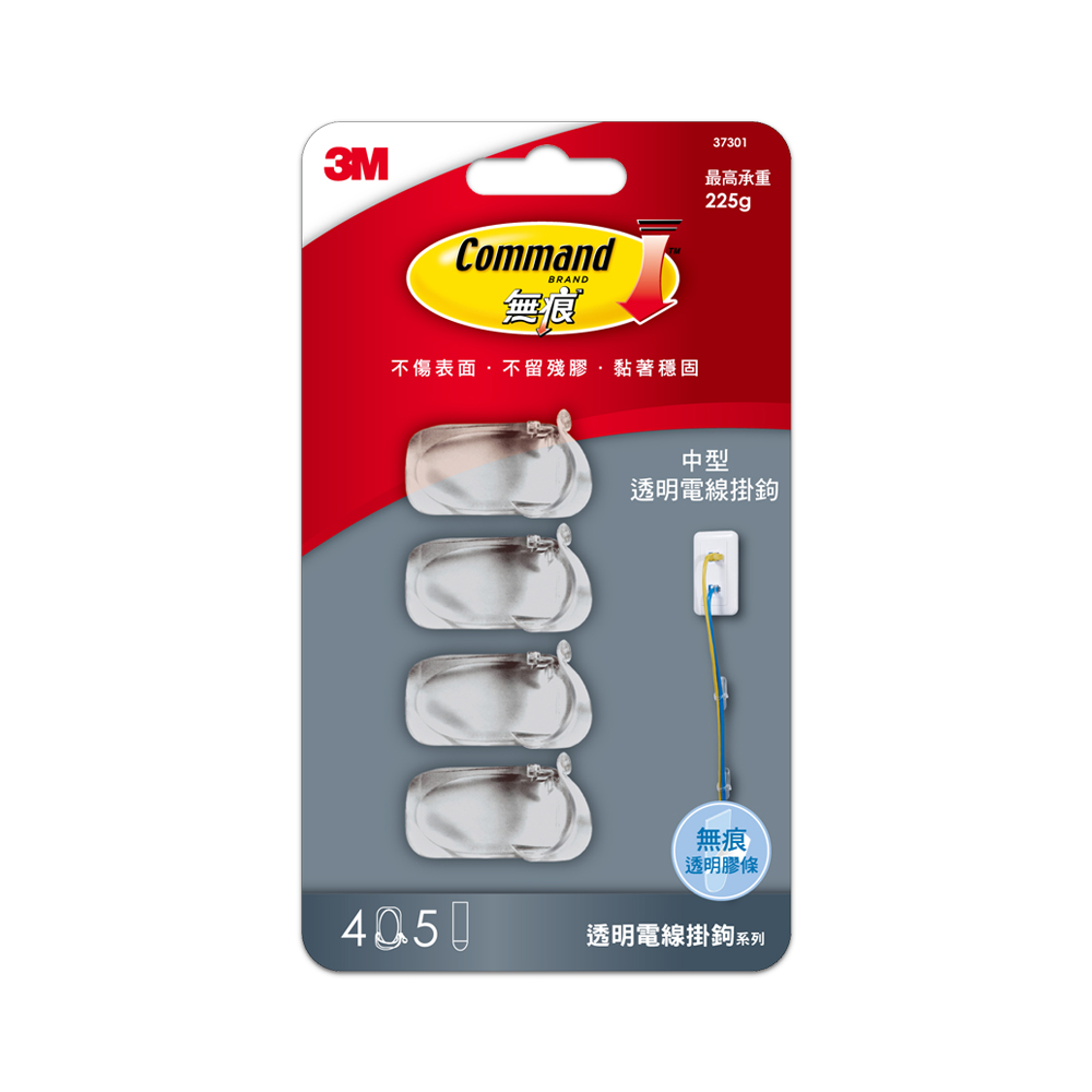 3M 無痕 透明電線掛鉤-中型掛勾-37301-免鑽掛勾_1