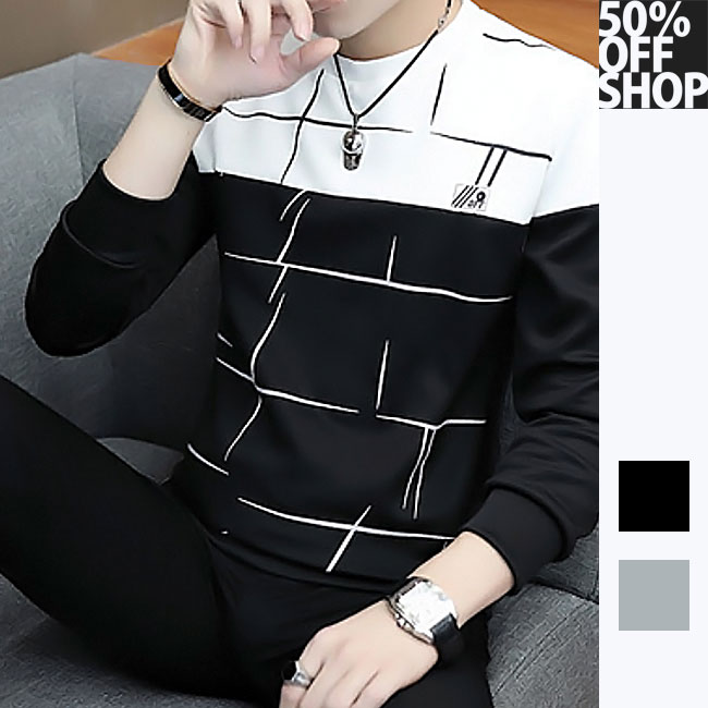 50%OFF SHOP撞色線條感圓領長袖T【AAAB000438 】_0