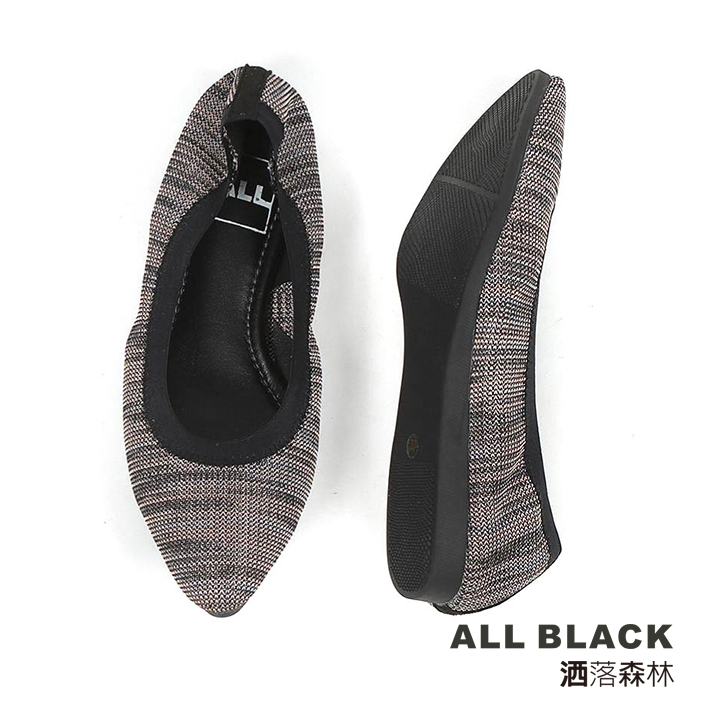 All Black 女 布面伸縮鞋口平底鞋 11 咖啡 洒落森林