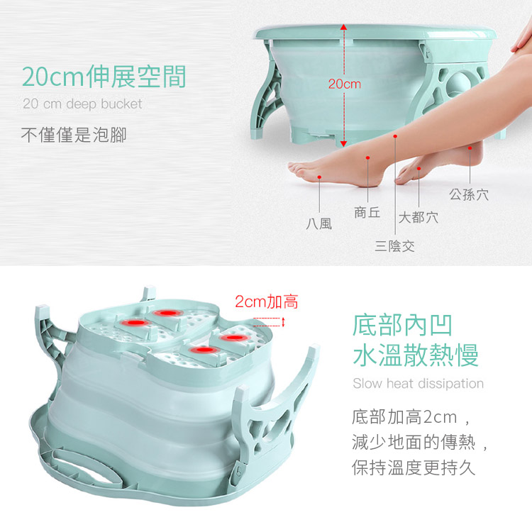 折疊按摩滾輪足浴盆 盆底圓點模擬真人手感 大容量攜帶式泡腳桶 腳底按摩洗腳盆 摺疊足浴桶【OO0110】《約翰家庭百貨_5