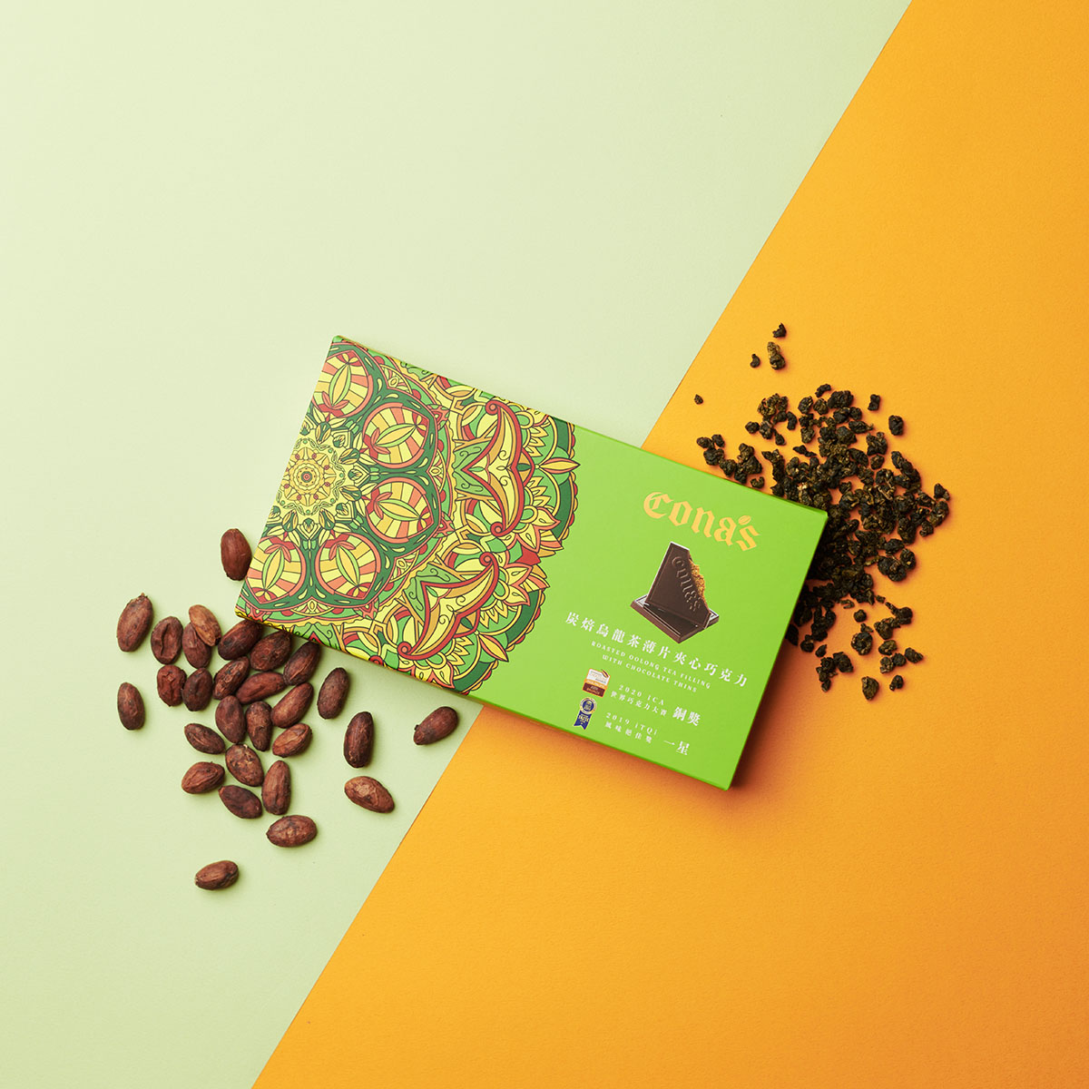 炭焙烏龍茶薄片夾心巧克力(12入/盒)｜iTQi食品米其林1星獎⭐｜Cona’s 妮娜巧克力_1