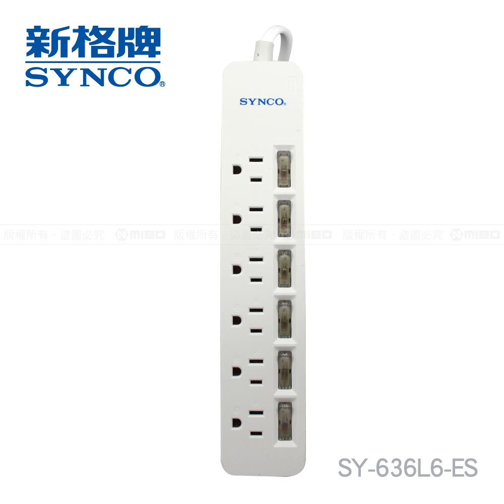 6開3孔6座6呎延長線1.8M SY-636L6-ES【SYNCO 新格牌】_2