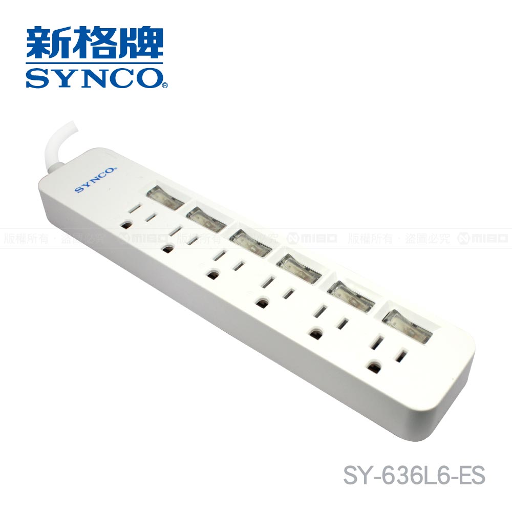 6開3孔6座6呎延長線1.8M SY-636L6-ES【SYNCO 新格牌】_3