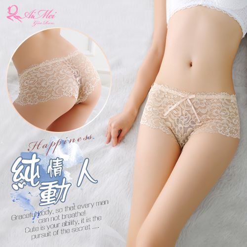 純情動人！緹花蕾絲透膚美型平角內褲﹝膚﹞ E538577_0