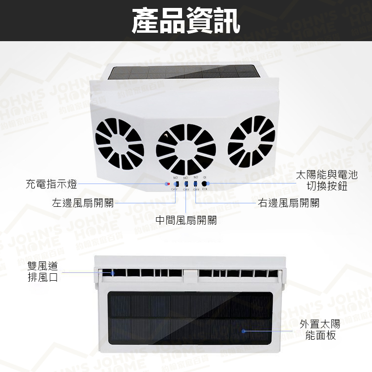 三風扇太陽能汽車排氣扇 每分鐘約達4500轉 車用電風扇換氣扇汽車降溫空調散熱風扇空氣淨化【ZK0107】《約翰家庭百貨_5