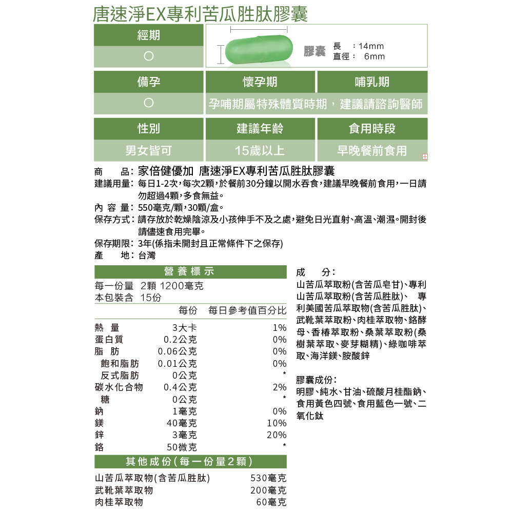 【NatureMaxi 家倍健】唐速淨 EX專利苦瓜胜肽膠囊 (30粒)x6盒_6