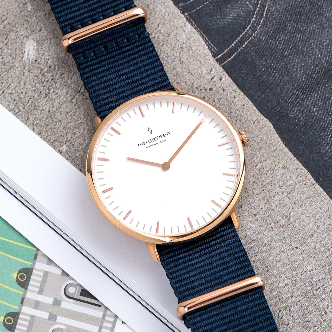 【限時加碼・贈原廠錶帶】ND手錶 Native 本真 40mm 玫瑰金殼×白面 北歐藍尼龍錶帶 Nordgreen 北歐設計師手錶 NR40RGNYNAXX 熱賣中!_0