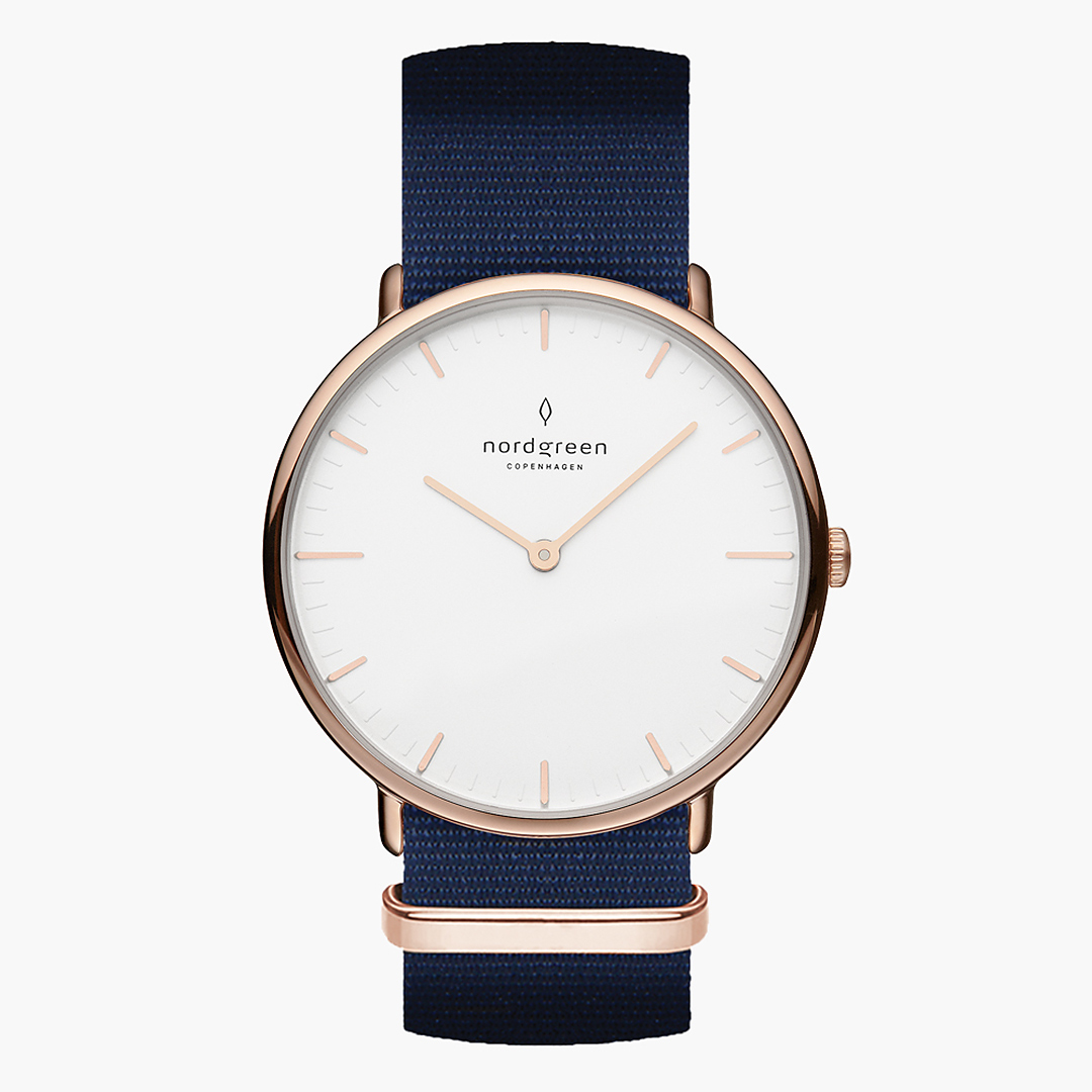 【限時加碼・贈原廠錶帶】ND手錶 Native 本真 40mm 玫瑰金殼×白面 北歐藍尼龍錶帶 Nordgreen 北歐設計師手錶 NR40RGNYNAXX 熱賣中!_1