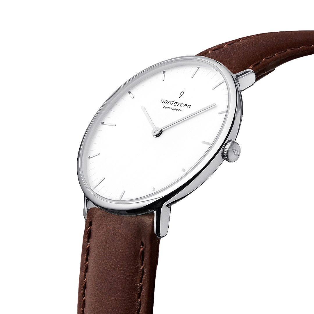 【限時加碼・贈原廠錶帶】ND手錶 Native 本真 40mm 月光銀殼×白面 深棕真皮錶帶 Nordgreen 北歐設計師手錶 NR40SILEDBXX 熱賣中!_1