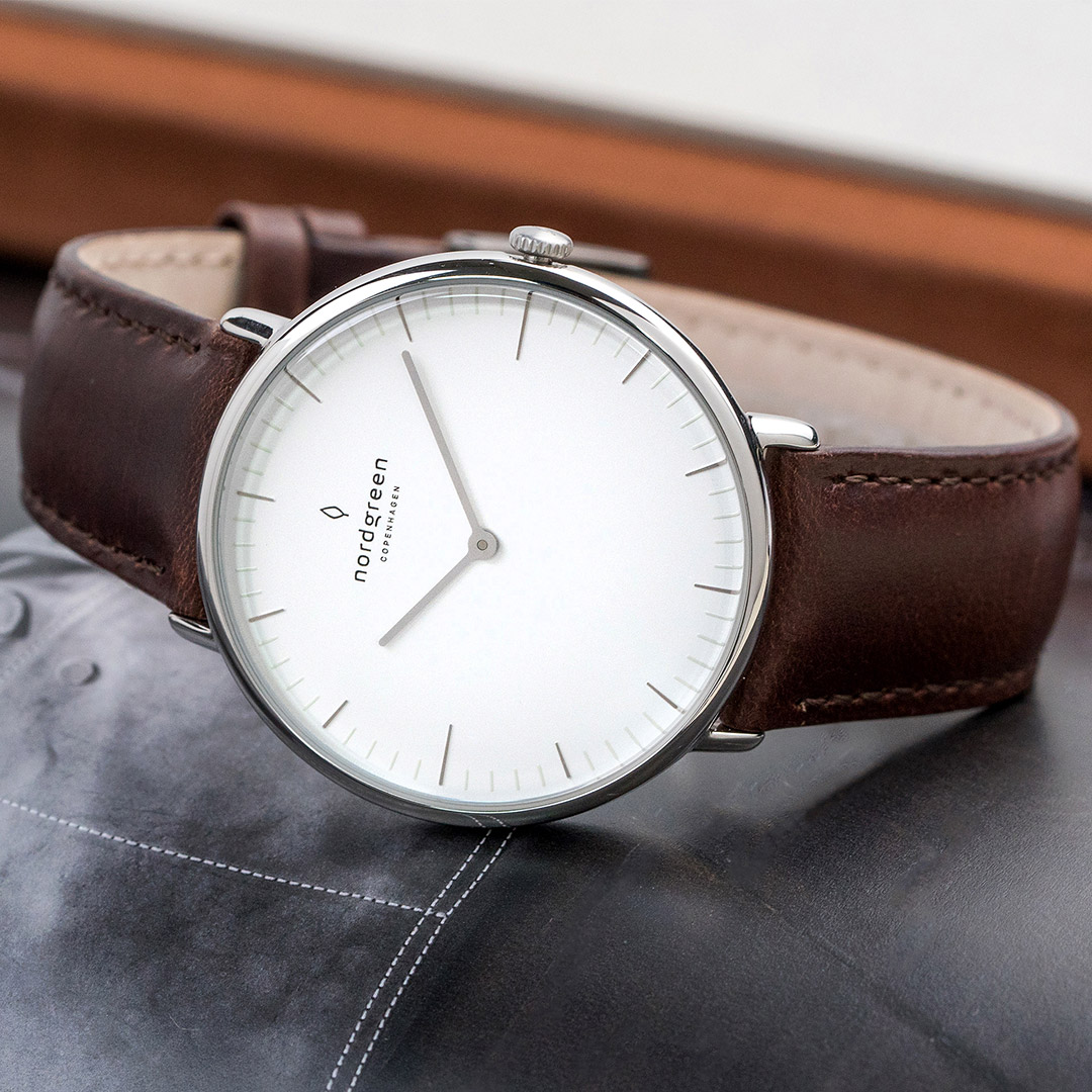 【限時加碼・贈原廠錶帶】ND手錶 Native 本真 40mm 月光銀殼×白面 深棕真皮錶帶 Nordgreen 北歐設計師手錶 NR40SILEDBXX 熱賣中!_2