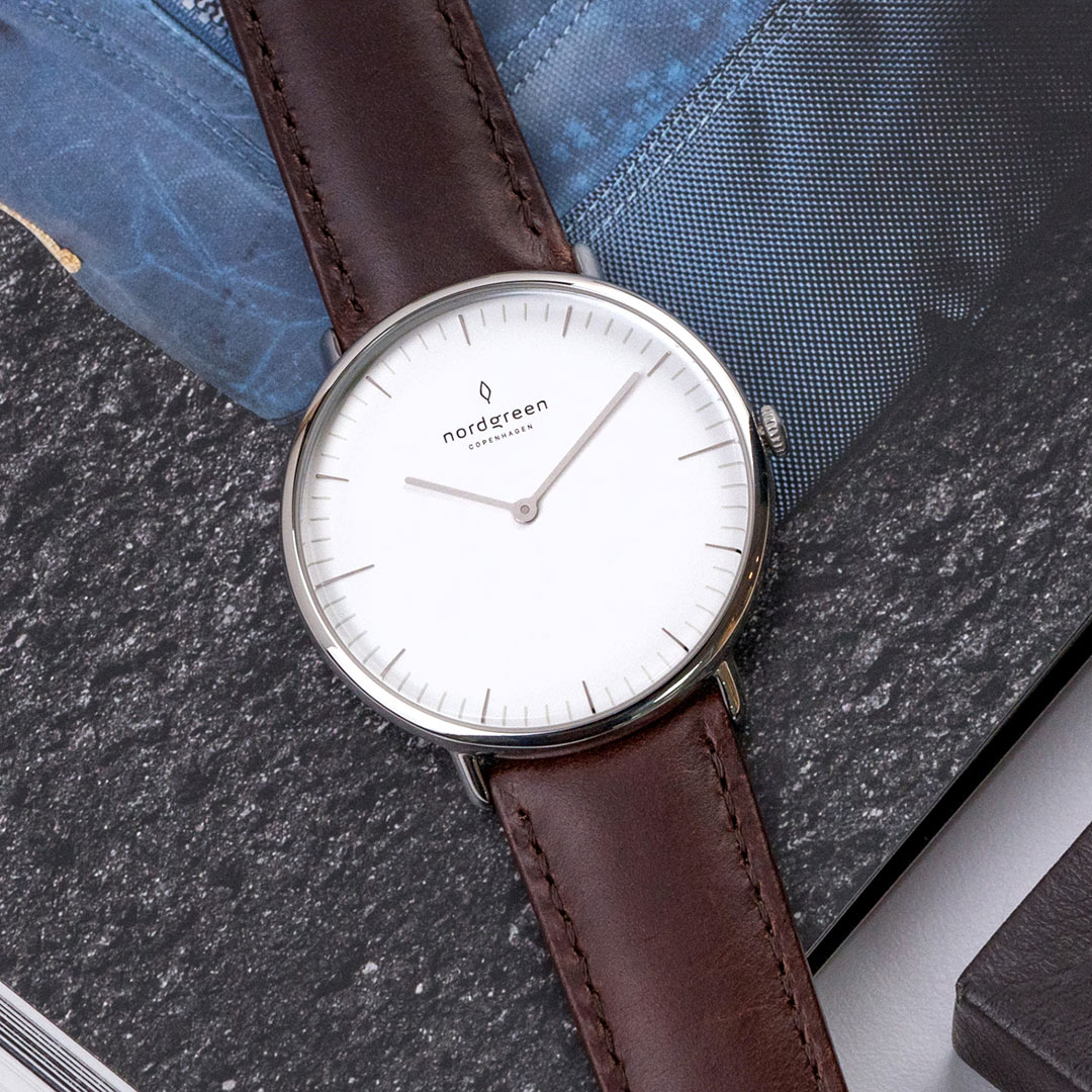 【限時加碼・贈原廠錶帶】ND手錶 Native 本真 40mm 月光銀殼×白面 深棕真皮錶帶 Nordgreen 北歐設計師手錶 NR40SILEDBXX 熱賣中!_4