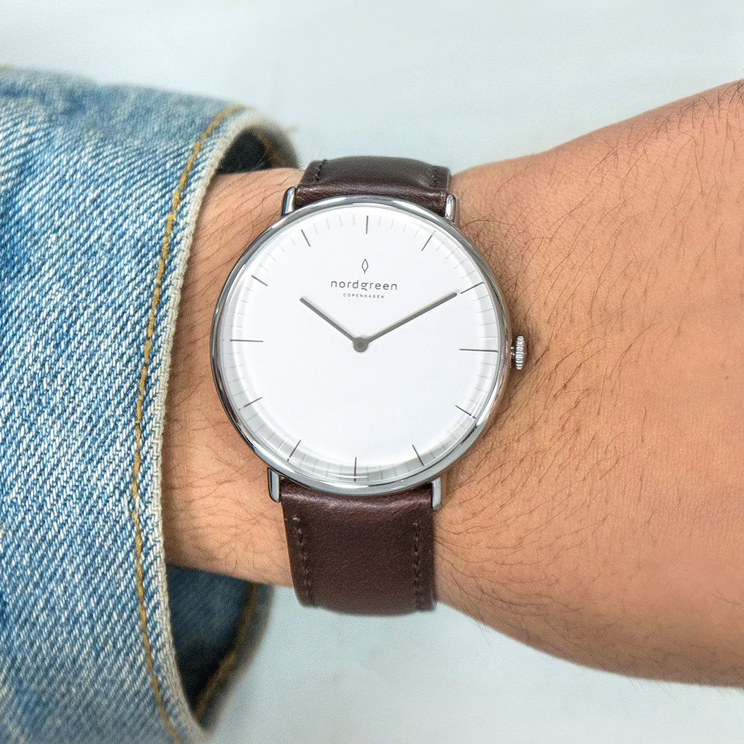 【限時加碼・贈原廠錶帶】ND手錶 Native 本真 40mm 月光銀殼×白面 深棕真皮錶帶 Nordgreen 北歐設計師手錶 NR40SILEDBXX 熱賣中!_6
