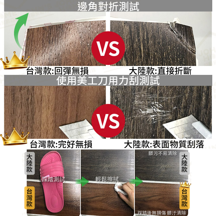 奈米超耐磨自黏木紋地板 12片裝 台灣製 SGS 地磚地板貼磁磚地貼地墊防滑地板拼接地板【AH06020】《約翰家庭百貨_4