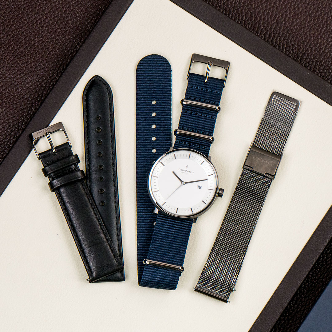 【超值組合・限時8折】ND精裝禮盒 Philosopher 哲學家 40mm 深空灰殼×白面 北歐藍尼龍錶帶+極夜黑真皮錶帶+深空灰米蘭錶帶 Nordgreen 北歐設計師手錶 PH40GMNYNALBLMGU 組合裝 熱賣中!_2