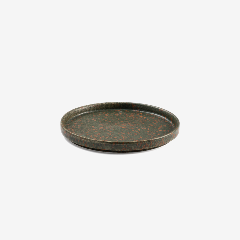 歐式 墨綠金箔 17cm 陶瓷淺盤｜綠紅｜單品_1