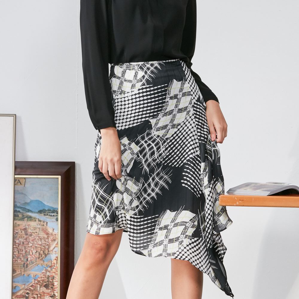 SST&C #Online Exclusive  Women'S Black and White Checkered Design Bias Skirt | 8361909002  (Outlet)_0