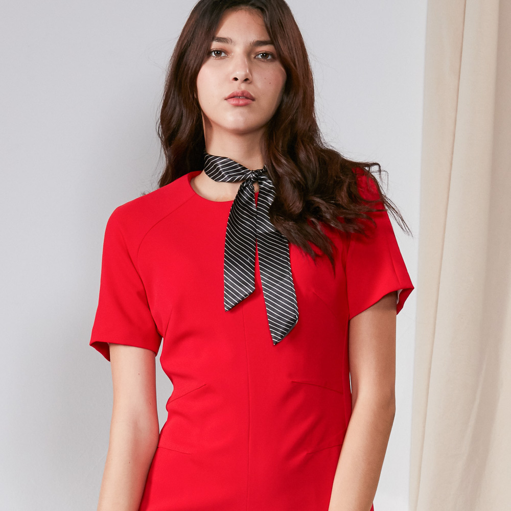 SST&C Red Pleated Embellished Dress | 8561910001  (Outlet)_0