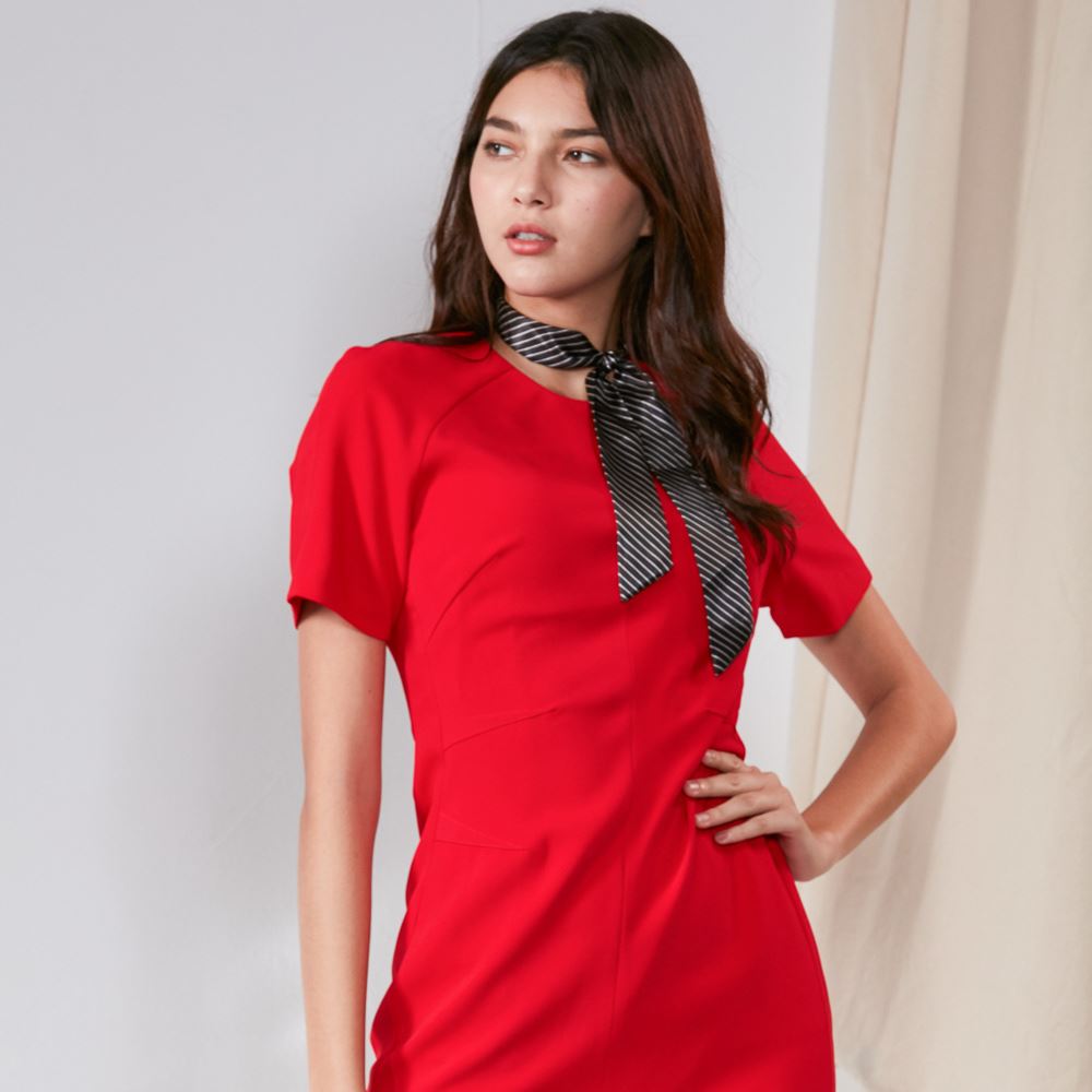 SST&C Red Pleated Embellished Dress | 8561910001  (Outlet)_1
