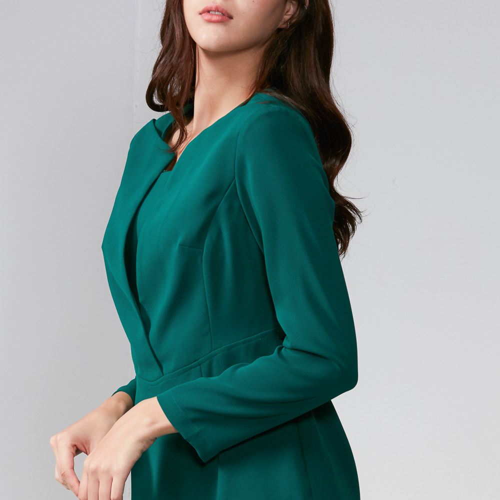 SST&C #Online Exclusive  Dark Green Geometric Collar Design Dress | 8561910006  (Outlet)_2