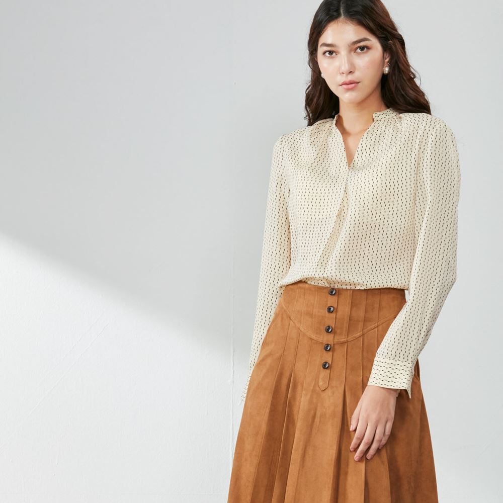 SST&C #Online Exclusive  Women'S Khaki Pleated High Waist Suede Skirt | 8361910001  (Outlet)_1
